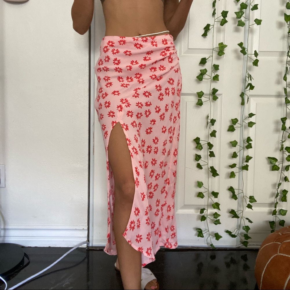 pink and red maxi skirt with slit